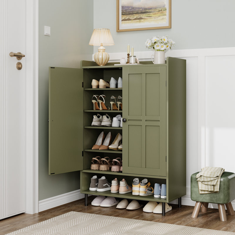 Aleatha 6-Tier 24 Pairs Shoe Cabinet With Doors And Adjustable Shelves For Entryway, Green