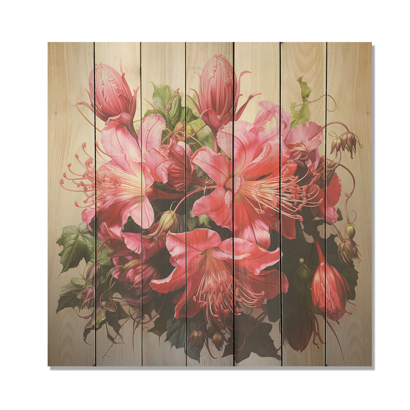 Fuchsia rétro I - impression sur bois, H 15 po x l 15 po