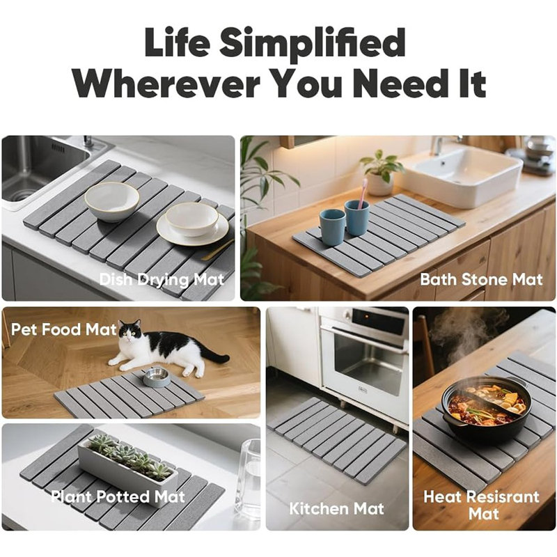 Stone Drying Mat – Light Grey – Extra Large, Quick-Drying, Super Absorbent, Collapsible Diatomaceous Earth, Countertop Use For Dishes