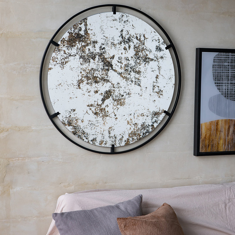 Miroir rond avec cadre en métal