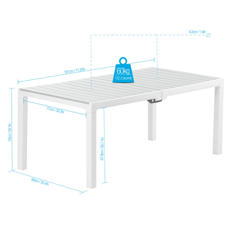 Armbrister Plastic Dining Table, Light Gray Top/White Base, 29.1" H x 71.25" W x 35.4" D
