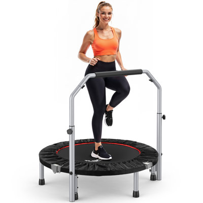 FED Fitness Bcan Series SP2 40 in Foldable Mini Trampoline, 330 lb/440 lb Capacity, Adjustable Foam Handle for Indoor and Garden