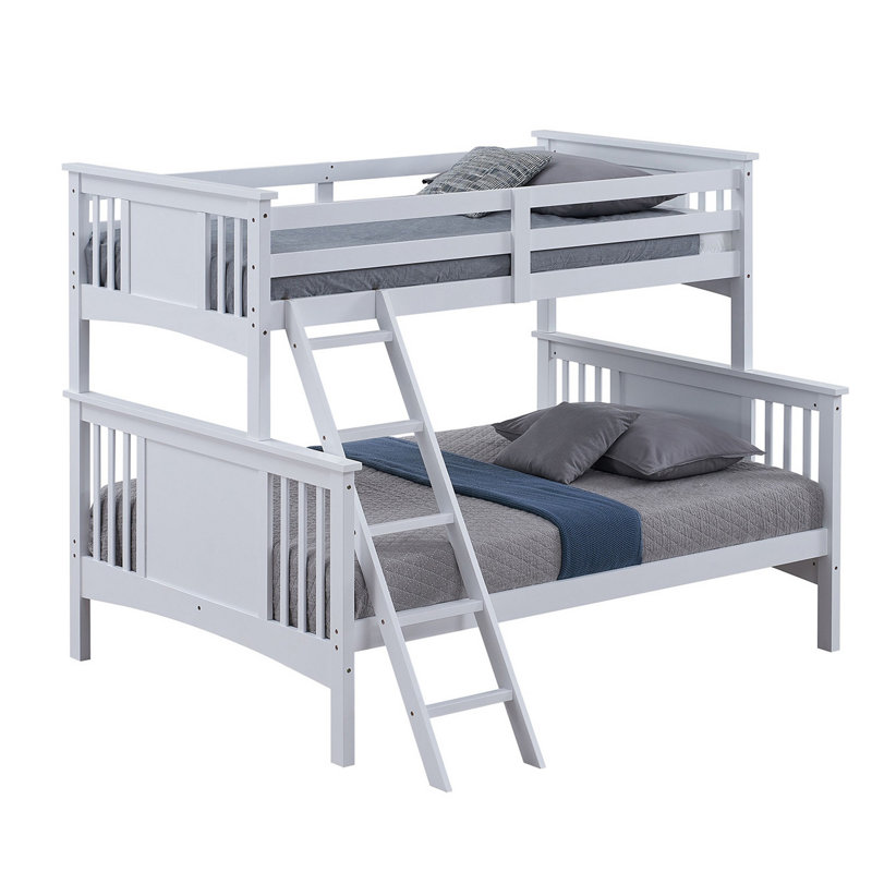 Ricky Twin Over Full Bunk Bed, Angled Ladder, Solid Hardwood, White