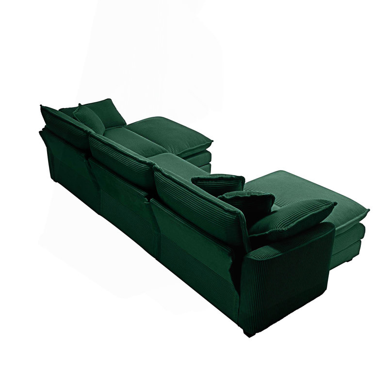 Canapé modulaire surdimensionné rembourré en U, Velours côtelé vert