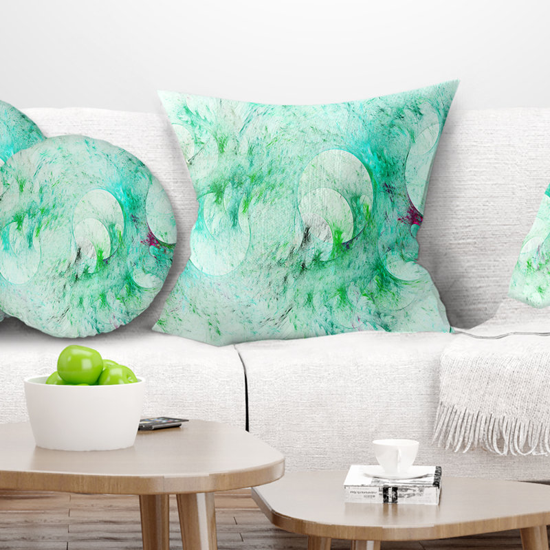Cercles verts - texture fractale - coussin abstrait imprimé, 16 po x 1 po, Coussin décoratif