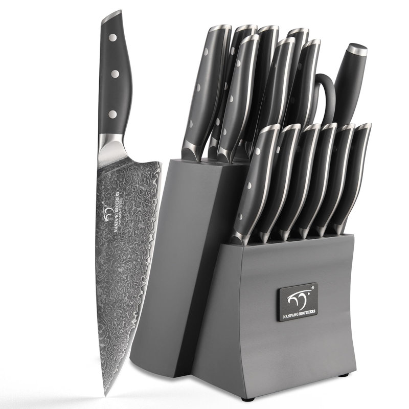 Ensemble de 16 couteaux de cuisine damassés, ensemble de couteaux modernes gris