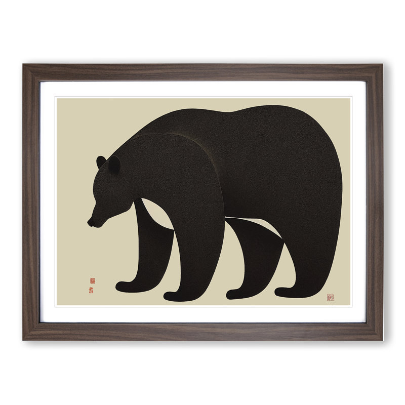 Japanese Bear - Single Picture Frame Print, 34cm H x 46cm W x 2cm D, Walnut Framed