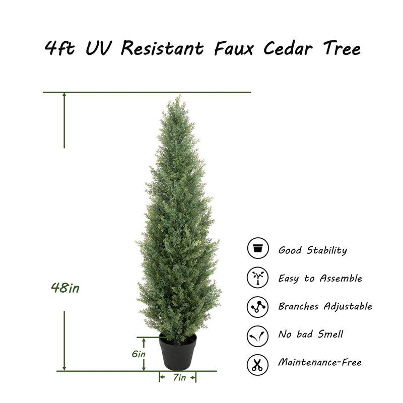Cèdre artificiel résistant aux rayons UV pour la terrasse, Ensemble de 2, H 48 po x l 16,5 po