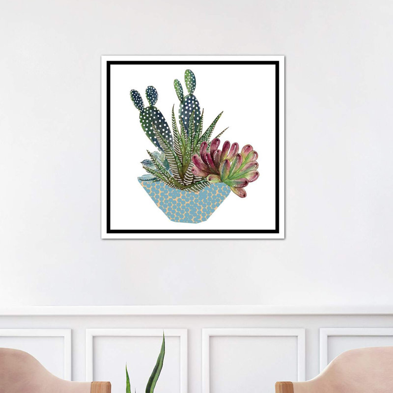 « cactu arrangement i » par melissa wang-reproduction d’art, H 18 po x l 18 po x 1,5 po, Toile blanche encadrée