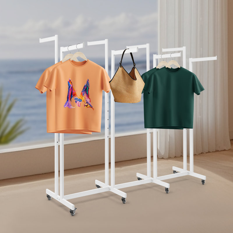 Support à vêtements en métal avec 8 accoudoirs, Blanc