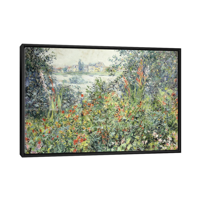 Fleurs chez Vétheuil ; Fleurs a Vetheuil, 1881 par Claude Monet, reproduction d’art, Pas de tapis, Toile avec cadre noir