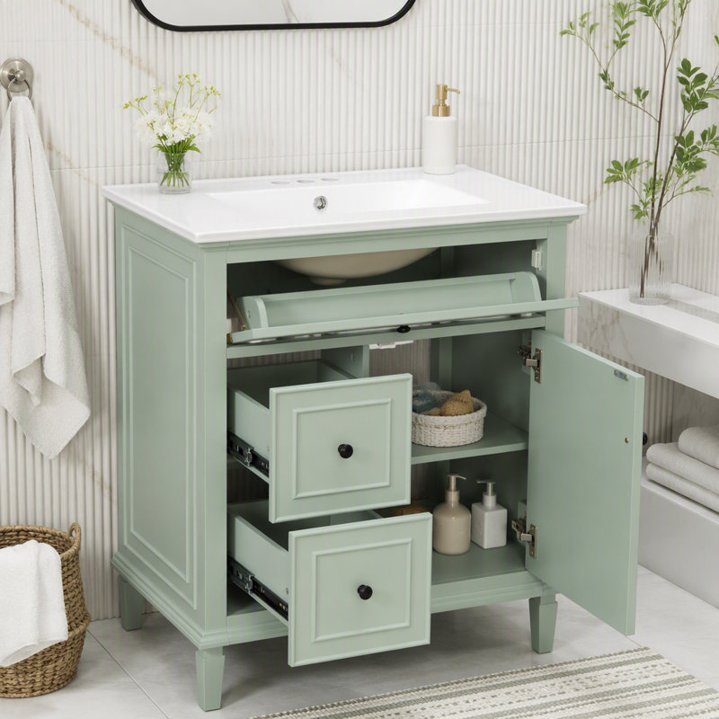Meuble-lavabo de 30 po avec lavabo et rangement intelligent, Vert, 30