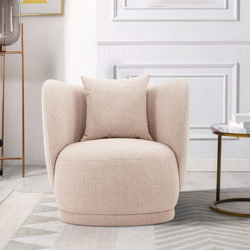 Wheat Linen Upholstered Accent Chair with Pine Wood Frame