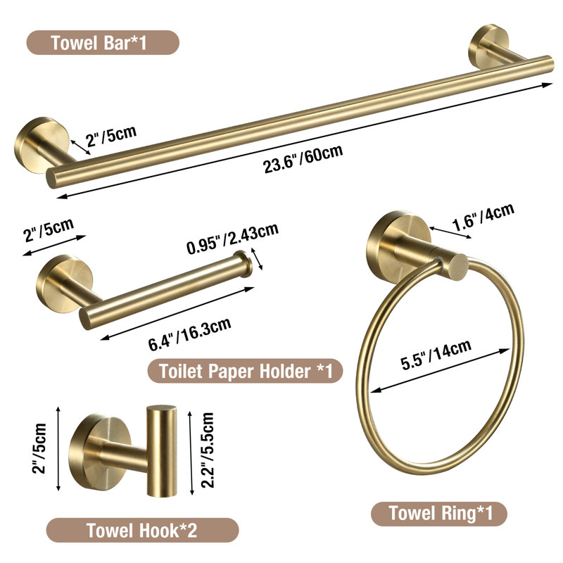 5 - Piece Bathroom Hardware Set, Brushed Gold