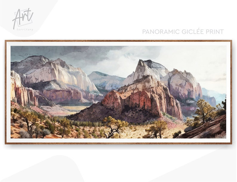 Art mural horizontal Zion National Park, H 20 po x l 40 po x P 1,5 po, Toile tendue