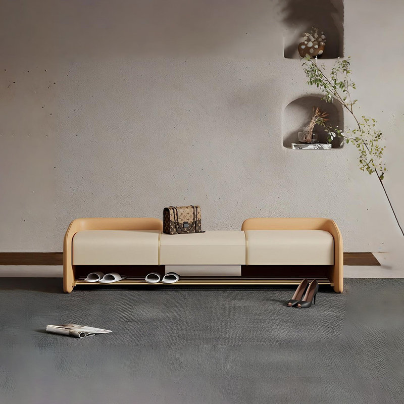 Banc de rangement rembourré Thordia, Beige