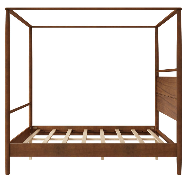 Solid Wood Canopy Bed Frame Four Posters Bed No Box Spring Needed,Full Size,Walnut (Old SKU: N701P385280D)