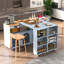 Îlot de cuisine roulant gris avec table extensible, lumières DEL, prises de courant, armoire de rangement et tablettes ouvertes-1836954101
