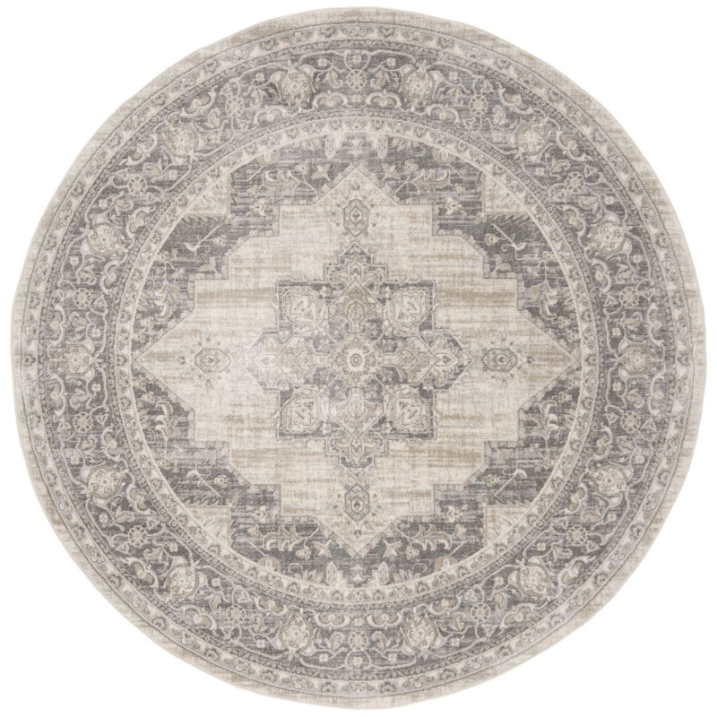 Hogan Oriental Area Rug, Cream/Grey, Round 201 cm
