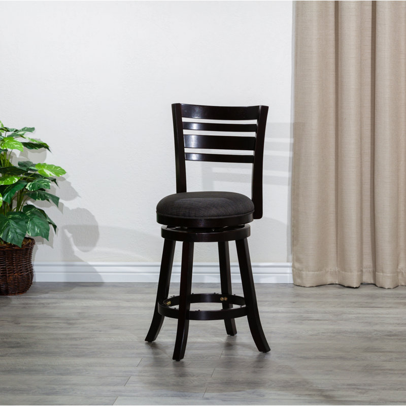 30" Bar Height Slat Back Swivel Stool, Charcoal Fabric Seat, Black