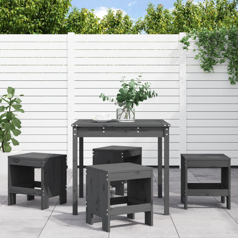 Arthemus 4 - Person Solid Wood Patio Dining Set Square Table, Grey