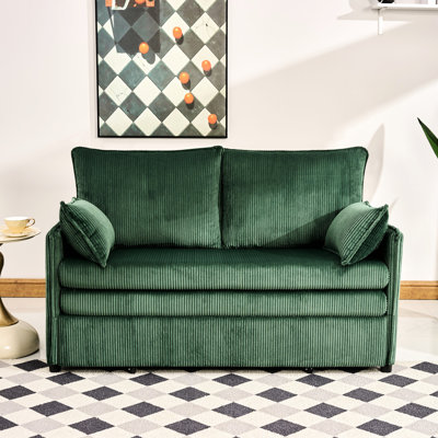 Lit convertible de 55 po, 31 canapé en velours côtelé moderne avec poches latérales et ports pour le salon, la chambre à coucher, le petit espace, le lit simple, la structure de lit en fer, le bois de pin, le rembourrage en mousse, le canapé-lit et le canapé