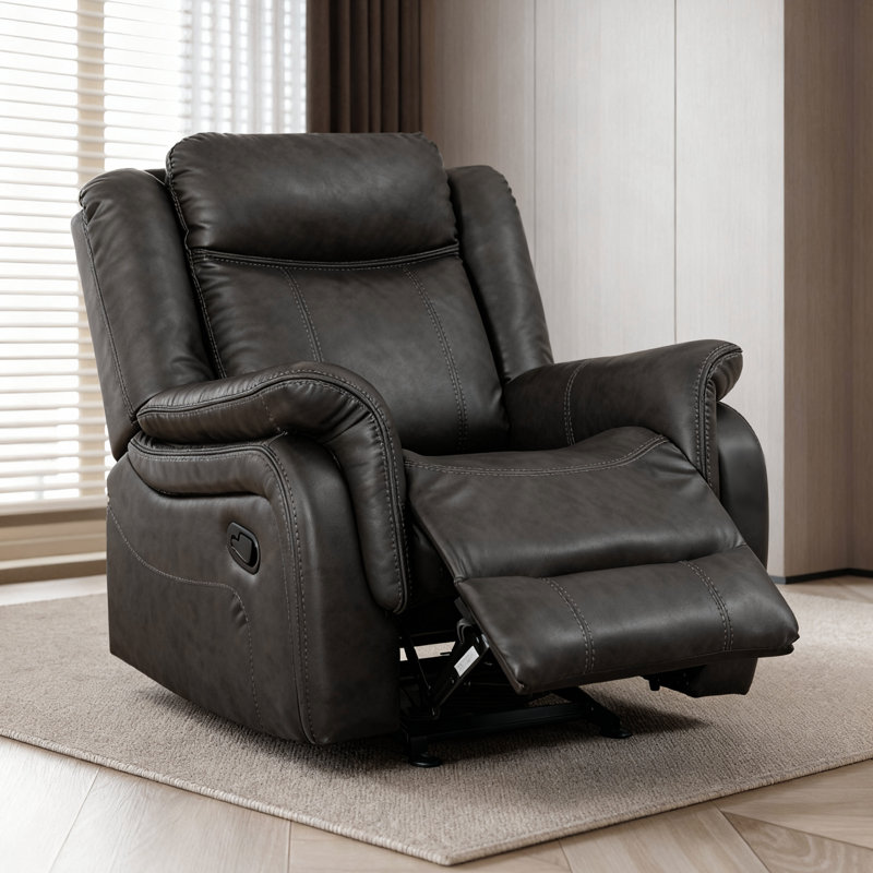 	 35" Faux Leather Recliner Chair – Manual 90°-160° Recline, Compact Design For Living Room, Office, Apartment, Gray