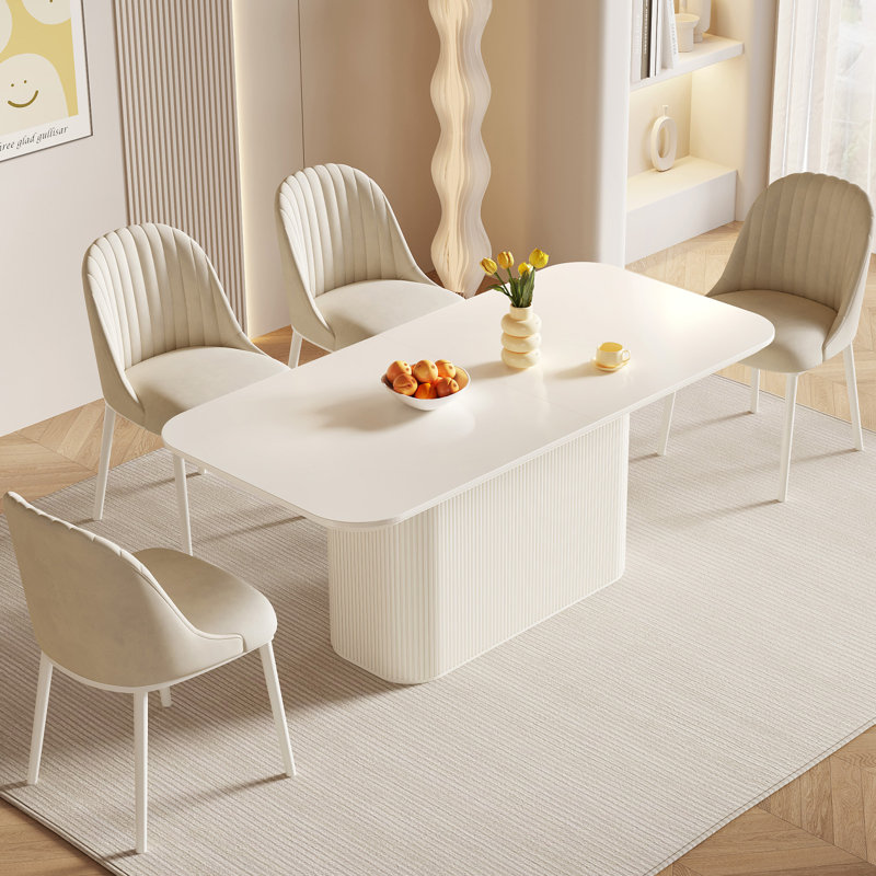 Ensemble de table de salle à manger 5 pièces, blanc crème, salle à manger, 5 pièces: table, 4 chaises