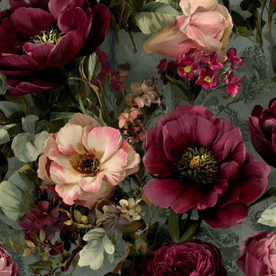 Papier peint adhésif floral luxueux en velours bourgogne foncé luxueux avec papier peint l 23,6 po x H 118 po Papier peint amovible et auto-adhésif