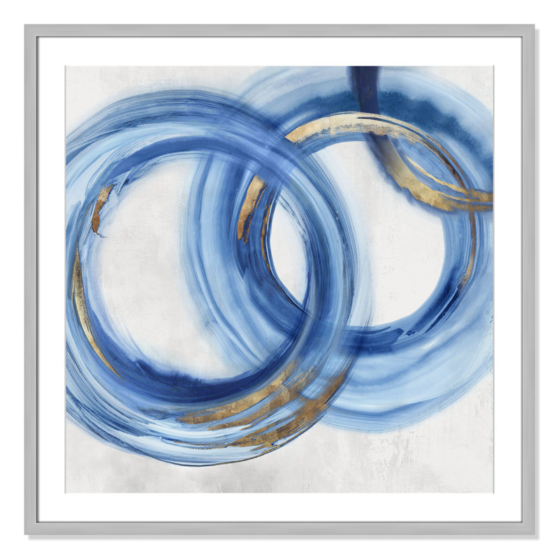 «Blue Cosmic Cascade I» par Emma Peal, H 32 po x l 32 po x P 1,25 po, Oui, Papier avec cadre simple argenté