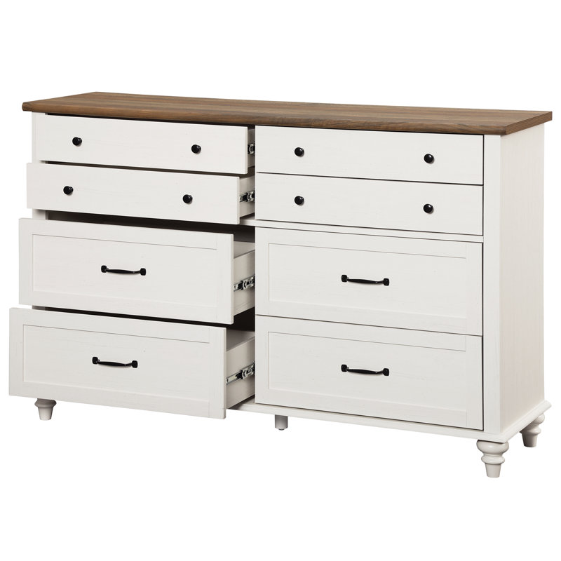 Commode pour bébé 54 po à 8 tiroirs | Rangement pour chambre d'enfant de ferme | Commode double en bois pour chambre d'enfant et d'enfant