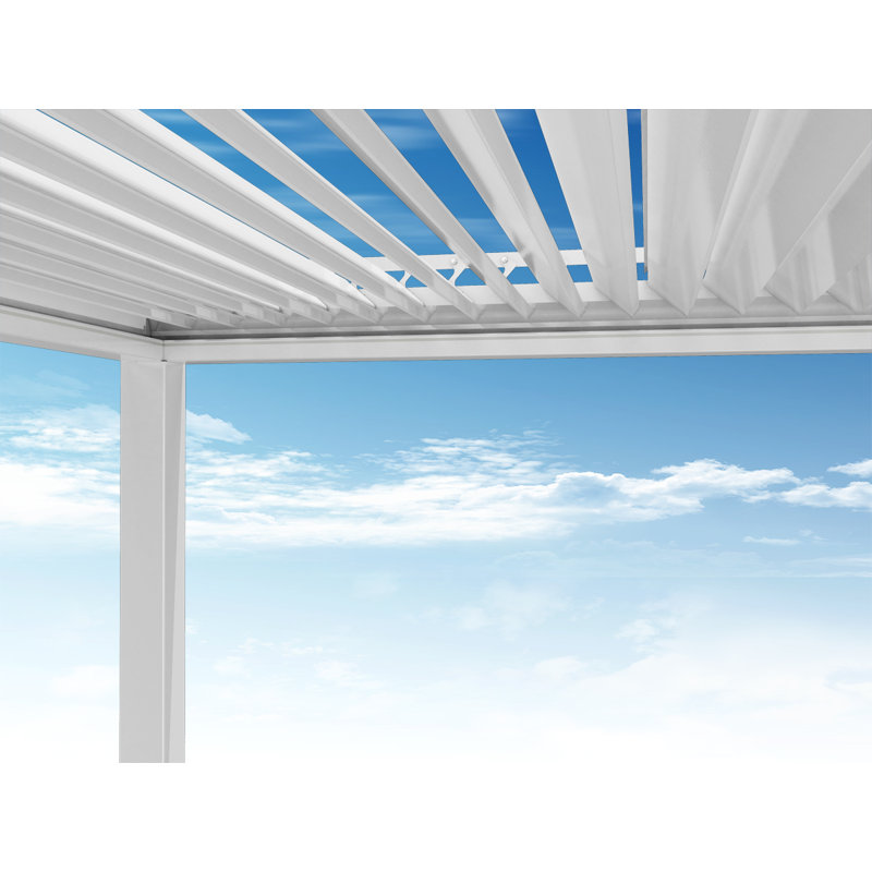White Motorized Aluminum Pergola with LED Lighting, 19' x 13'