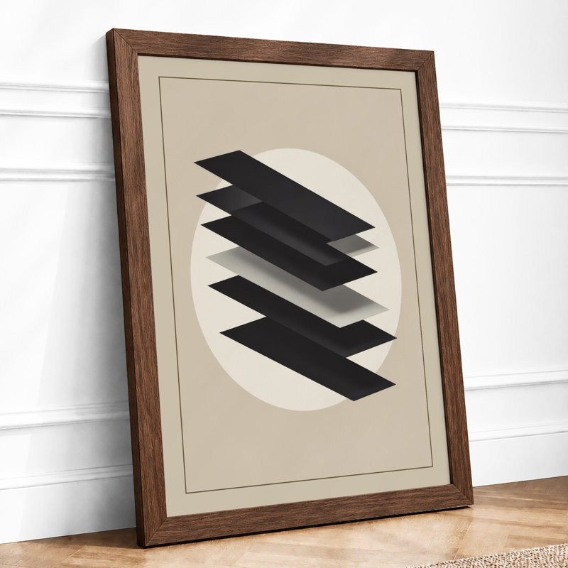 Stacked Geometry Geometric - Framed Print, A3 - 42.0 x 29.7 cm, Walnut