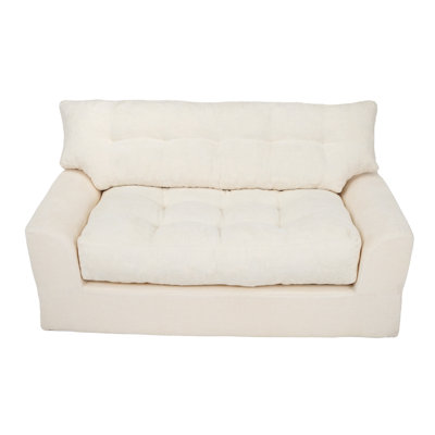 55.5in 2‑Seater Loveseat Sofa, Oversized Cloud Couch with Removable Cushions, Chenille Upholstered Floor Sofa with Side Storage Pocket, No Assembly Compressed Sofa,Cream White