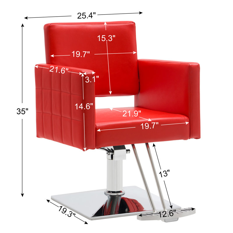 Spring Street 25" W Faux Leather Hydraulic Barber Salon Chair with Metal Frame, Red