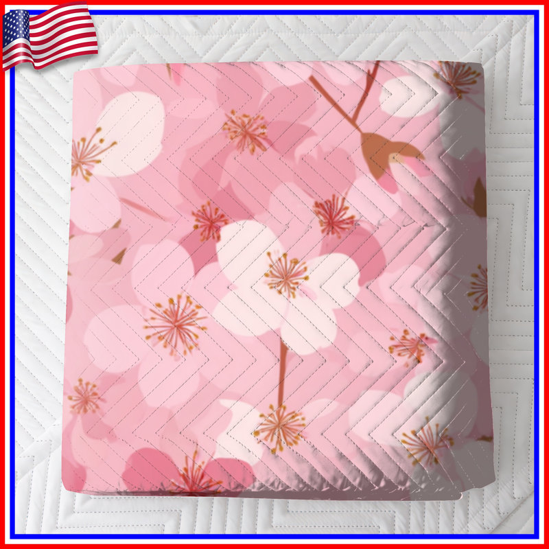 Couvre-lit matelassé fleurs de cerisier rose toutes tailles, Double
