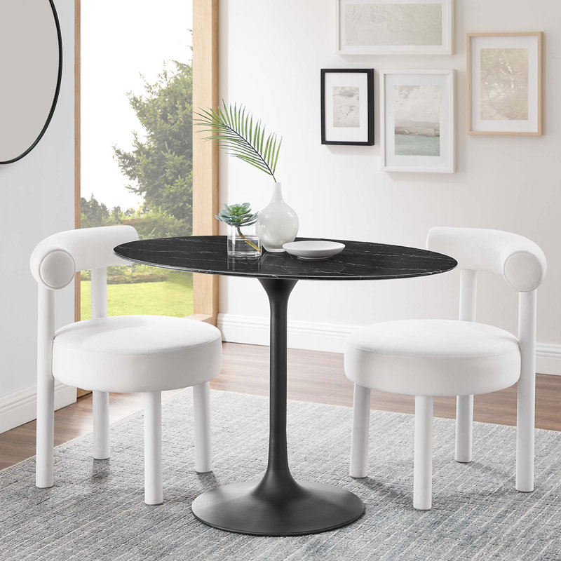  Table de salle à manger en marbre artificiel Lippa, Noir, 28,5 po H x 42 po L x 27,5 po l, Noir