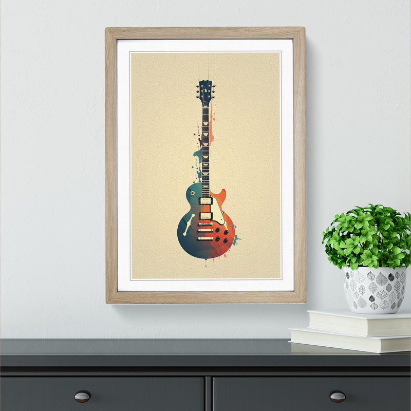 Electric Guitar Minimalism - Single Picture Frame Print on Wood, 34" H x 25" W x 2" D, Oak