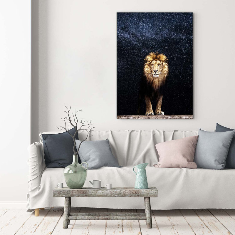 A Lion On The Background Of Stars - Wrapped Canvas Print