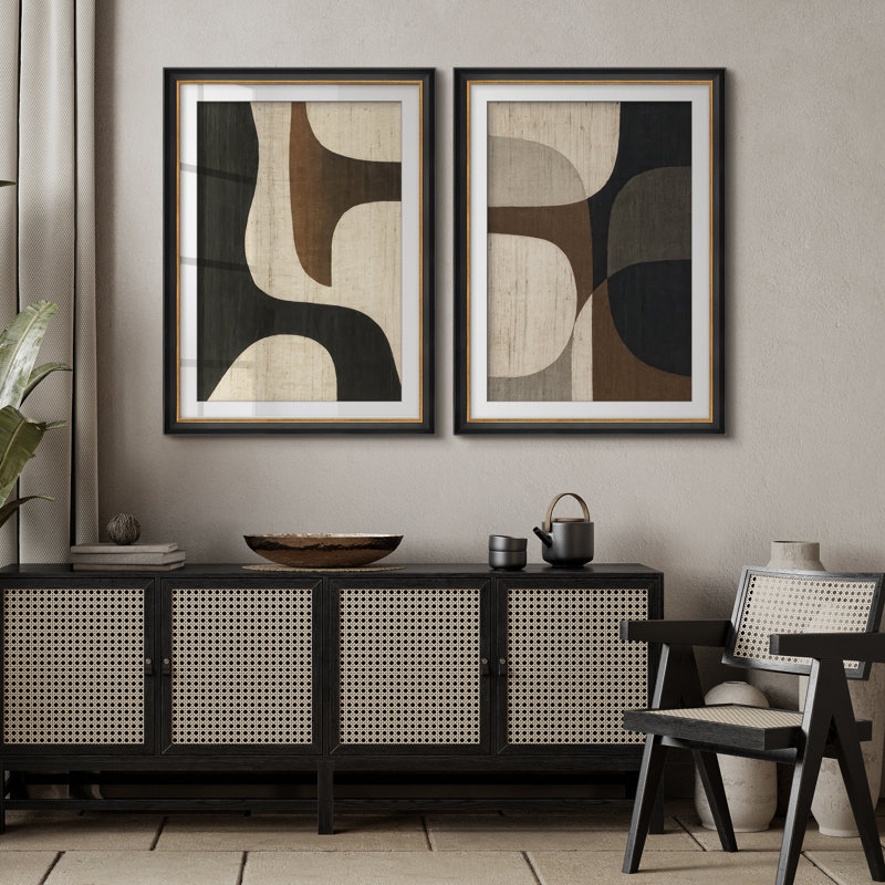Ensemble de 2 décorations murales abstraites neutres en noir et beige pour le salon, la chambre à coucher ou le couloir, ensemble encadré 26 po x 36 po