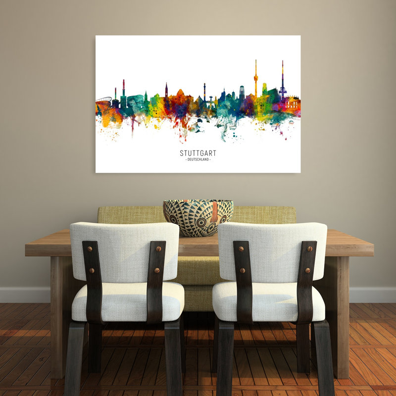 Vibrant Stuttgart Skyline Abstract Contemporary Architecture City Wall Art Print by Michael Tompsett - Wrapped Canvas Print