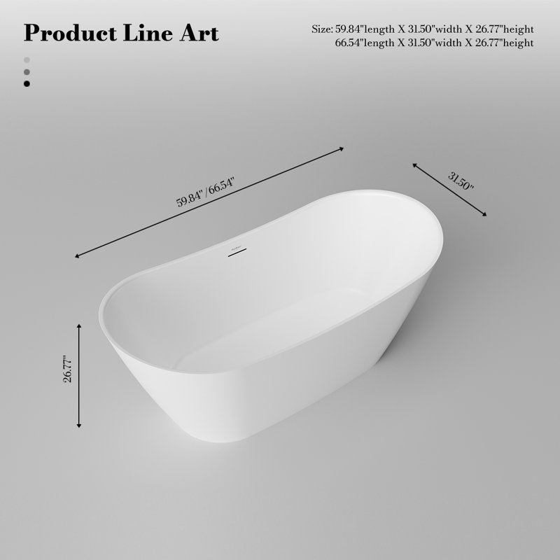 MonBlari 60" X 31.5" Freestanding White Soaking Acrylic Bath tub with Overflow and Pop-up Drain For Bathroom, Glossy White
