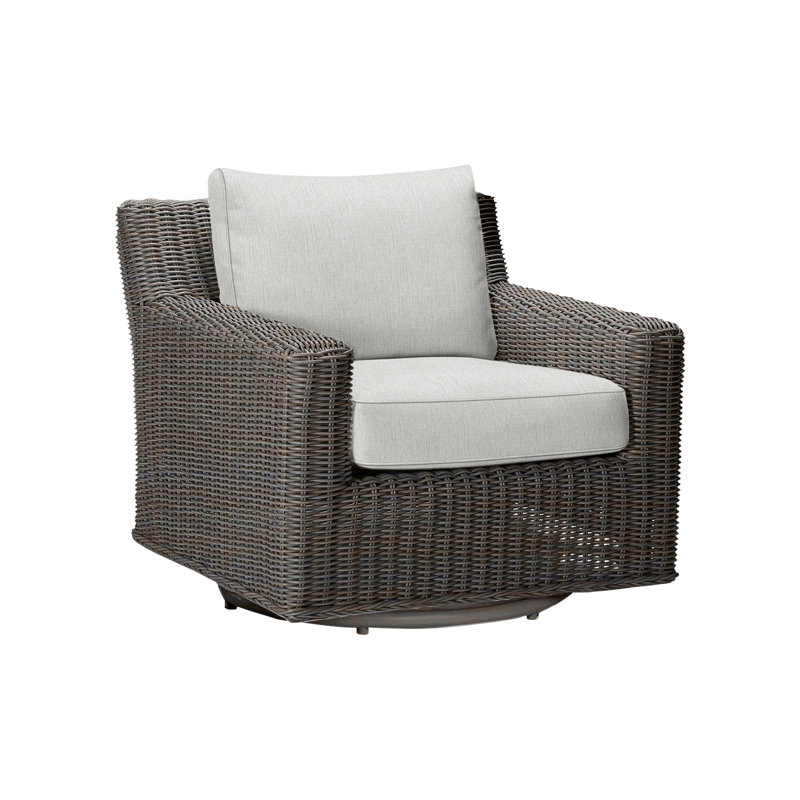 Rustic Swivel Patio Chair with Cushions, Bali Pearl, Black Walnut, Welt