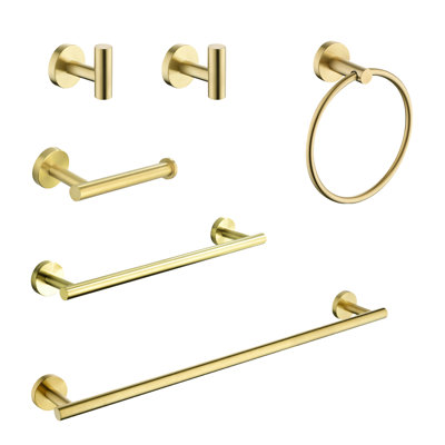 6 Towel Rack For Bathroom, Stainless Steel, Brushed Gold, Wall Mount, Modern Appearance, Rust, Easy Install Gold Bathroom , Aesthetic, Scratch-, Installation Process