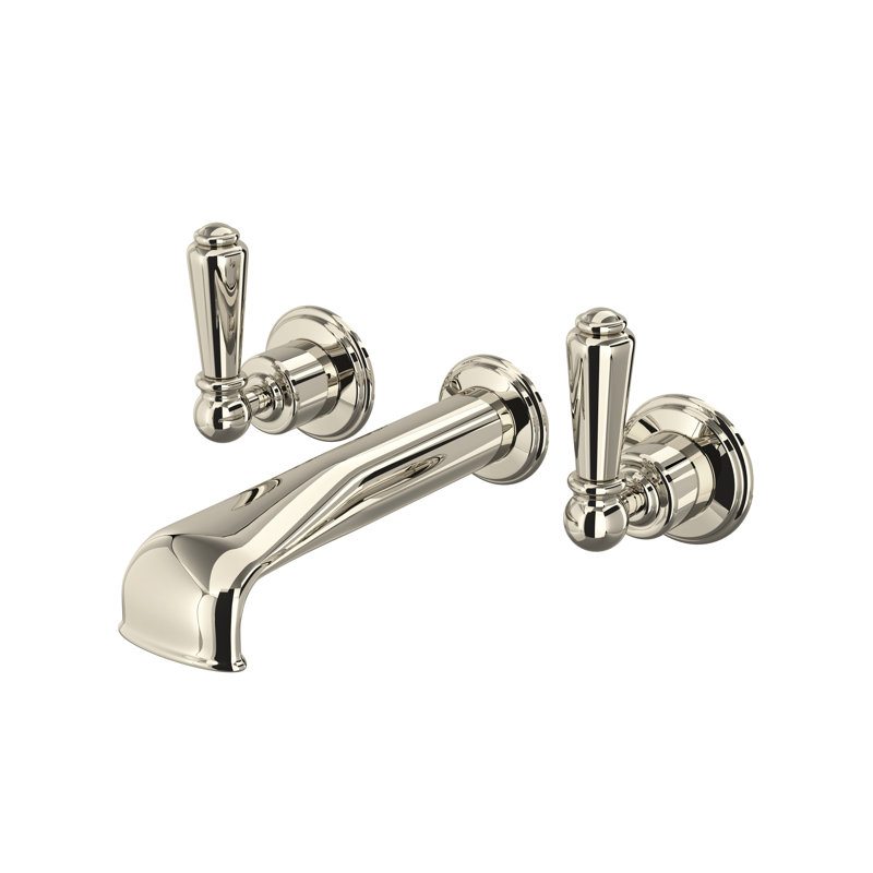 Edwardian Wall Mount Tub Filler Trim With U-Spout, Polished Nickel, With Lever Handles