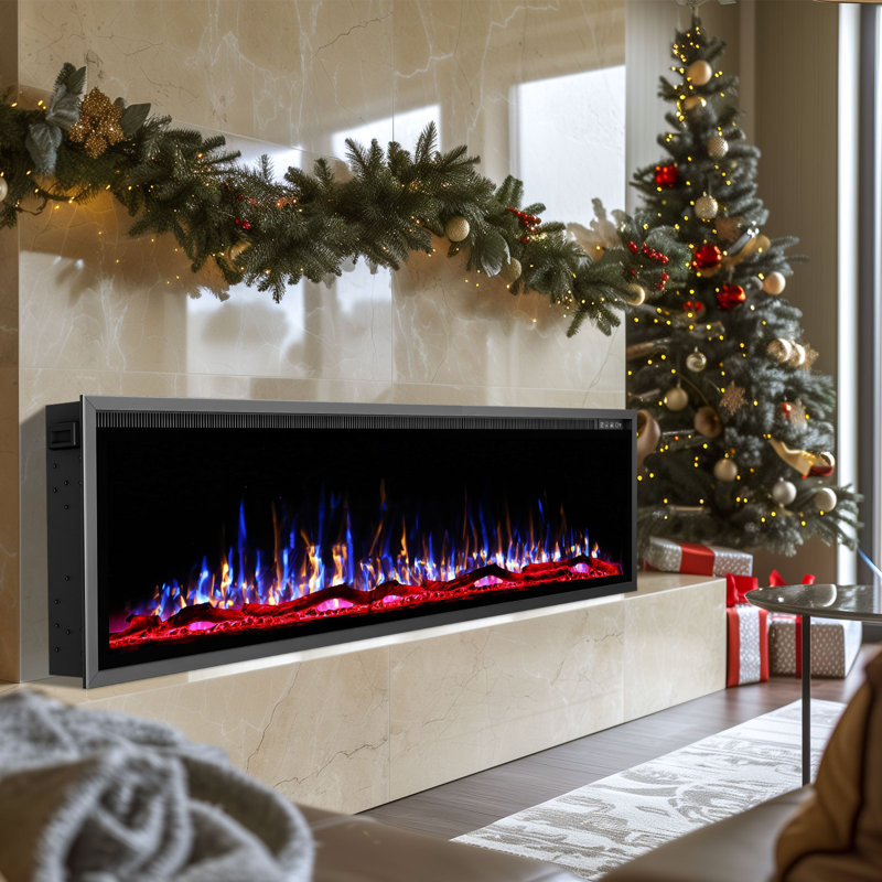 Smart Linear Electric Fireplace, 23.23" H x 42" W x 4.45" D
