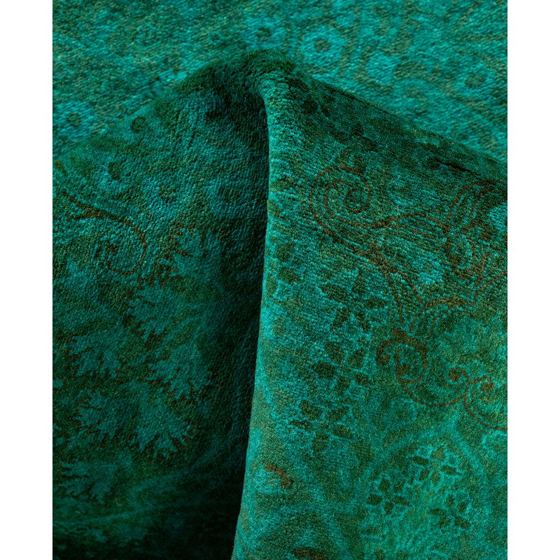 Overdyed Hand-Knotted Wool Modern-Contemporary Green Area Rug 4' 7" x 7' 2"