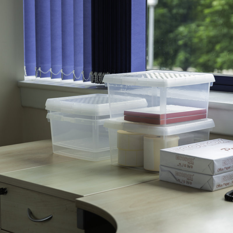 Wham Clip Square Plastic Storage Boxes with Secure Clip Lock Lids Clear/Clear/Clear