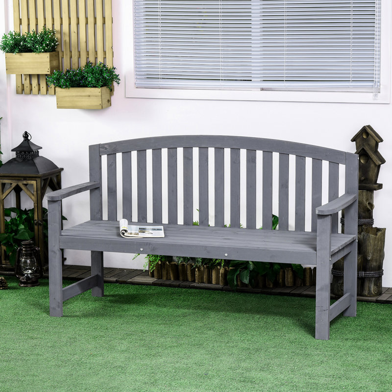 Gray 56" 2 Outdoor Wood Bench With & Armrest For Patio, Porch, Balcony 56", Poolside,