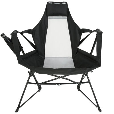 Camping Chair, Folding Portable With Pillow Cup Holder, Adjustable Back For Outdoor Travel Garden, Black, 2pcs, 250lbs Capacity Black Rocking Chair Garden Use, Back,